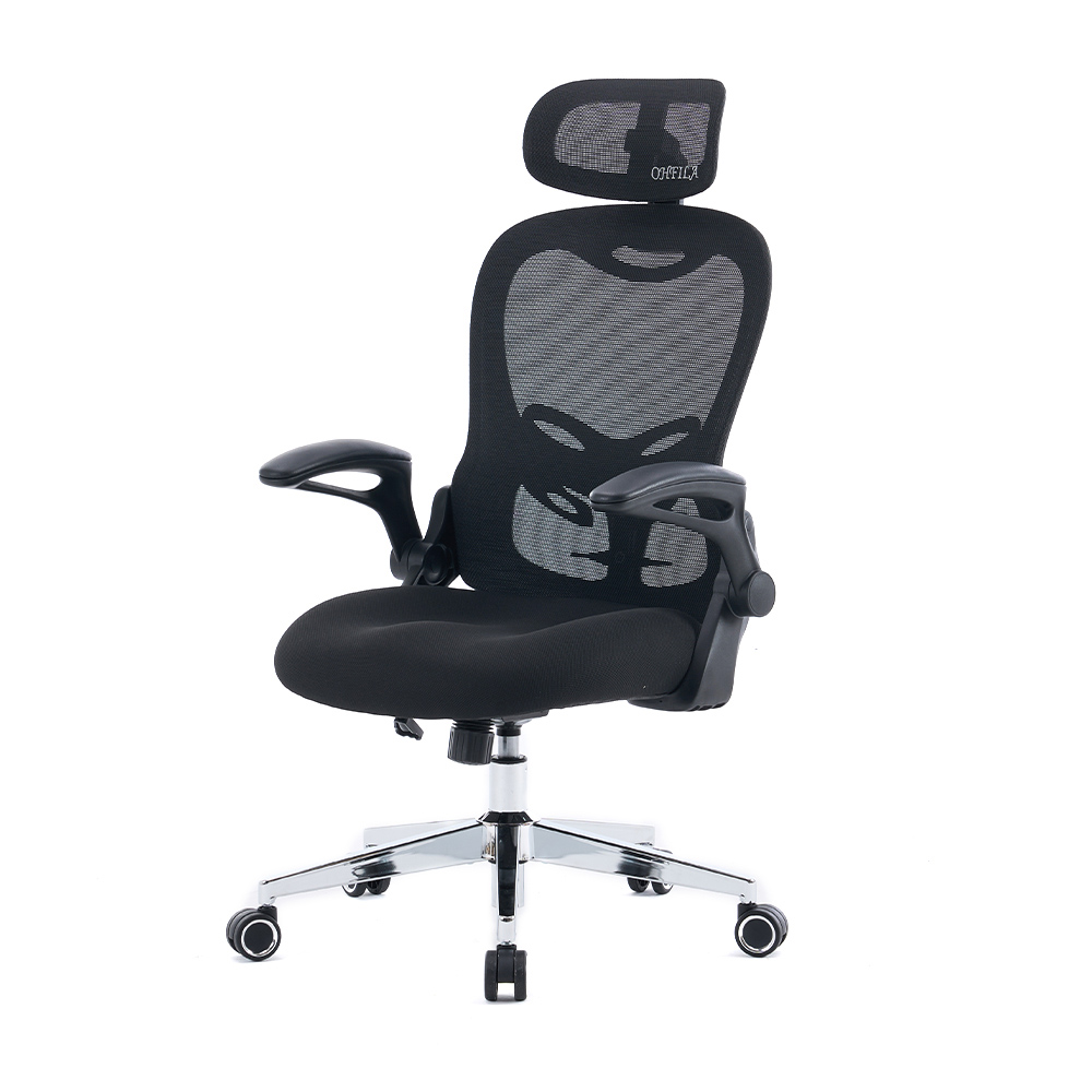 5140 Kursi kantor jaring ergonomis hitam/putih, kursi komputer sandaran tinggi