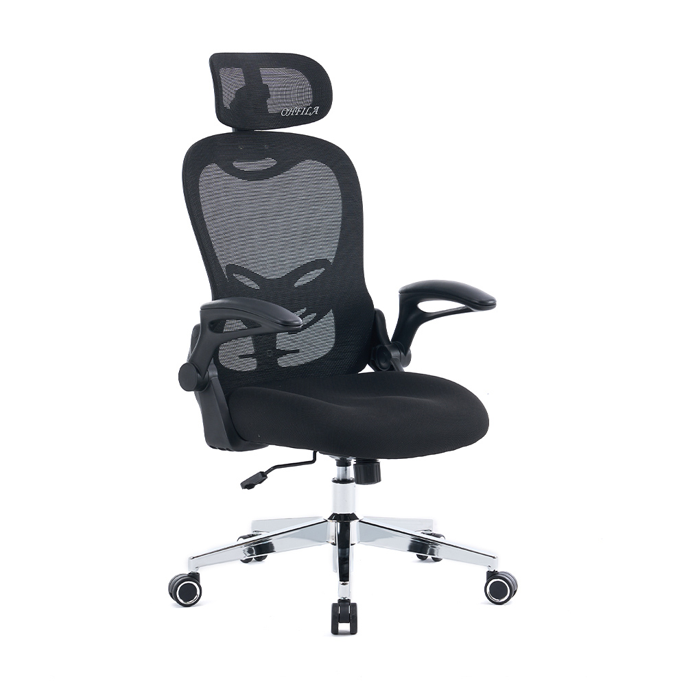 5140 Kursi kantor jaring ergonomis hitam/putih, kursi komputer sandaran tinggi