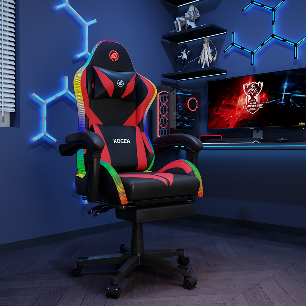 Kursi Gaming Kain Kulit PU, Kursi Esports Dengan Lampu RGB Multiwarna yang Dapat Disesuaikan, Bertenaga USB, Remote Control