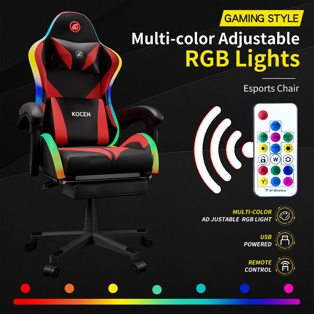 Kursi Gaming Kain Kulit PU, Kursi Esports Dengan Lampu RGB Multiwarna yang Dapat Disesuaikan, Bertenaga USB, Remote Control Kursi Gaming Kain Kulit PU, Kursi Esports Dengan Lampu RGB Multiwarna yang Dapat Disesuaikan, Bertenaga USB, Remote Control