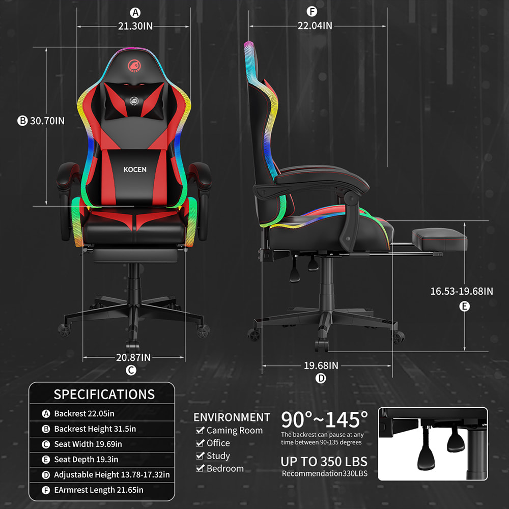 Kursi Gaming Kain Kulit PU, Kursi Esports Dengan Lampu RGB Multiwarna yang Dapat Disesuaikan, Bertenaga USB, Remote Control Kursi Gaming Kain Kulit PU, Kursi Esports Dengan Lampu RGB Multiwarna yang Dapat Disesuaikan, Bertenaga USB, Remote Control