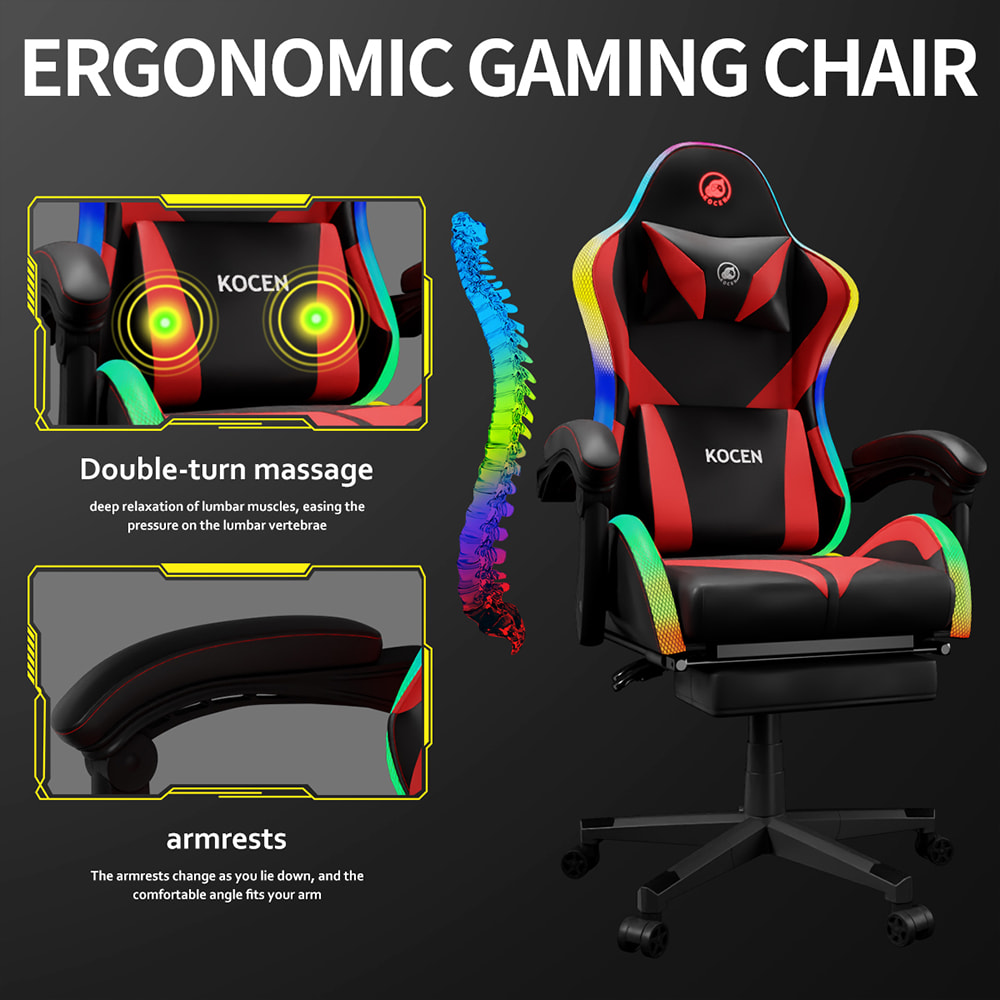 Kursi Gaming Kain Kulit PU, Kursi Esports Dengan Lampu RGB Multiwarna yang Dapat Disesuaikan, Bertenaga USB, Remote Control Kursi Gaming Kain Kulit PU, Kursi Esports Dengan Lampu RGB Multiwarna yang Dapat Disesuaikan, Bertenaga USB, Remote Control